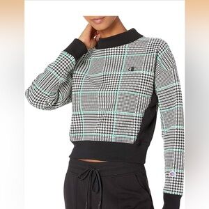 Champion Black and White Checkered Sweatshirt with Green Highlights